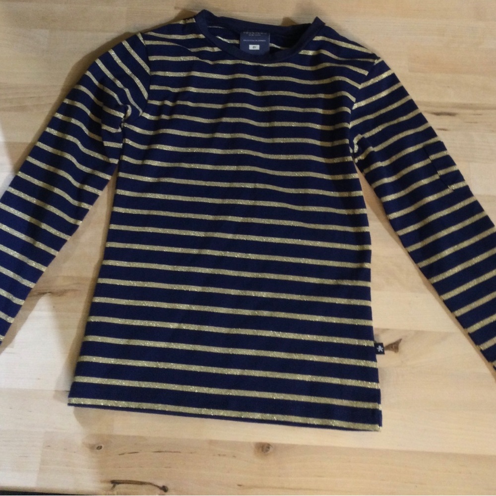 Toobydoo Navy and Gold Striped Long Sleeve Tee